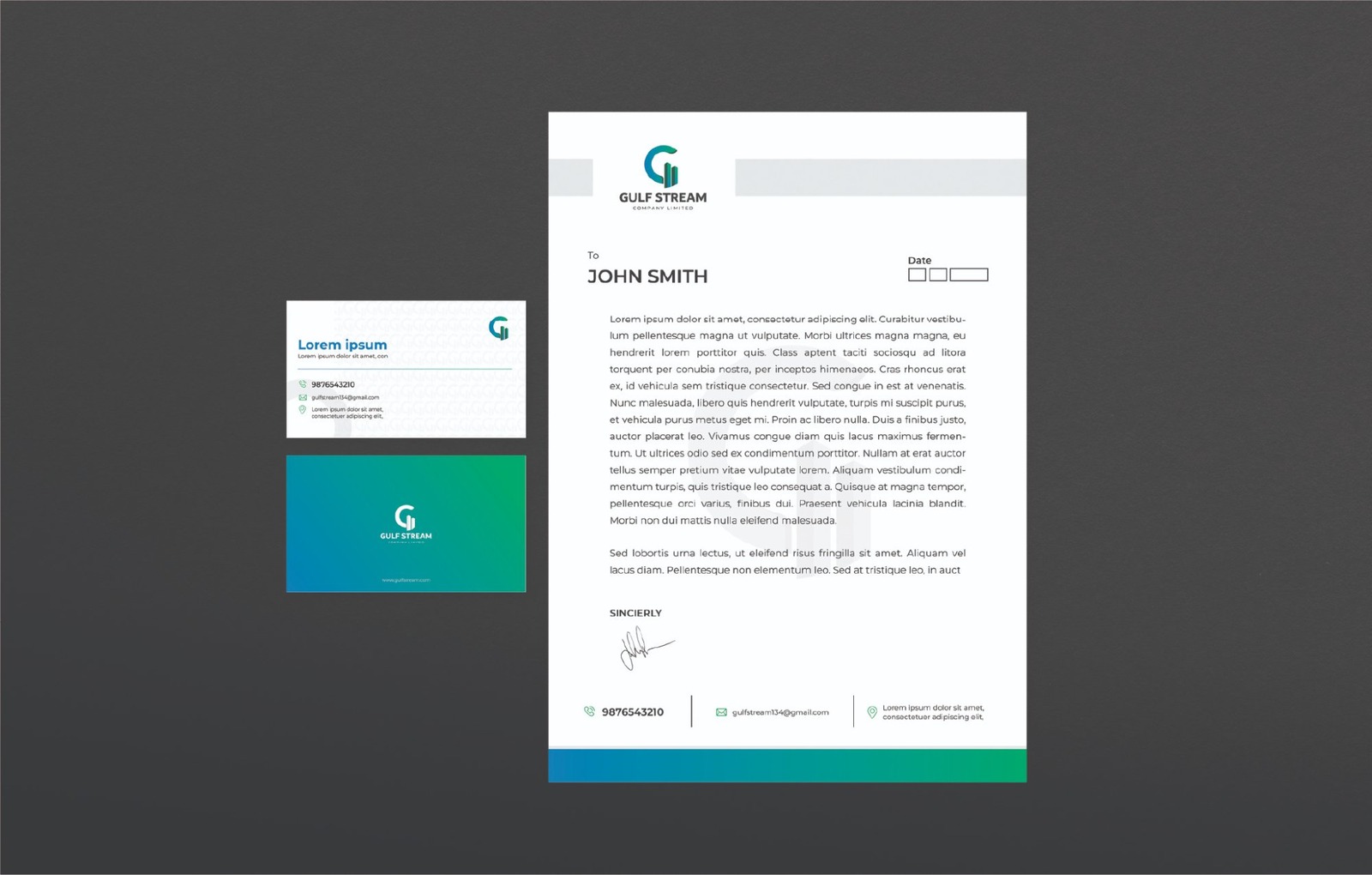 Gulf Stream stationery — letterhead and business card